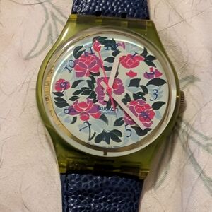Swatch Green and Blue Floral Women's Watch